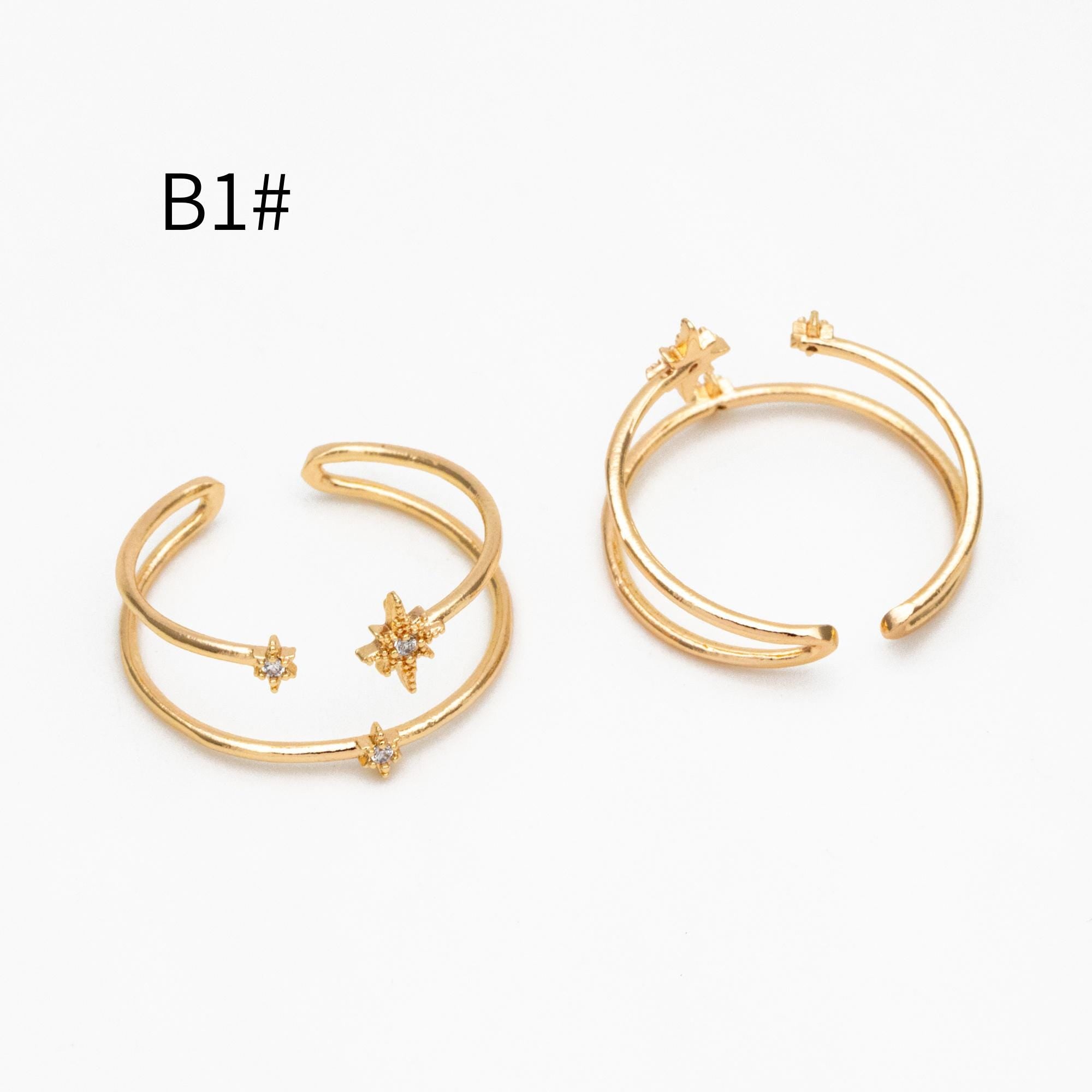 4pcs CZ Pave Gold/ Silver Moon Star Ring, Celestial Ring, Dainty Rings, Adjustable Ring (#JZ-017)